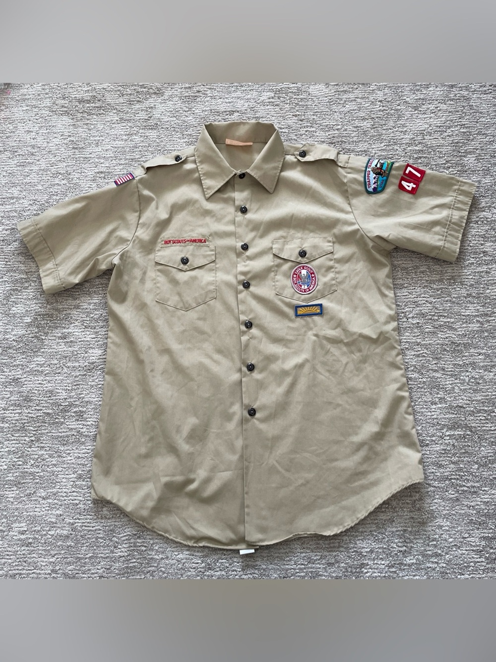 Vintage Boy Scouts Of America Shirt Mens Large Short Sleeve Patches Eagle Scout